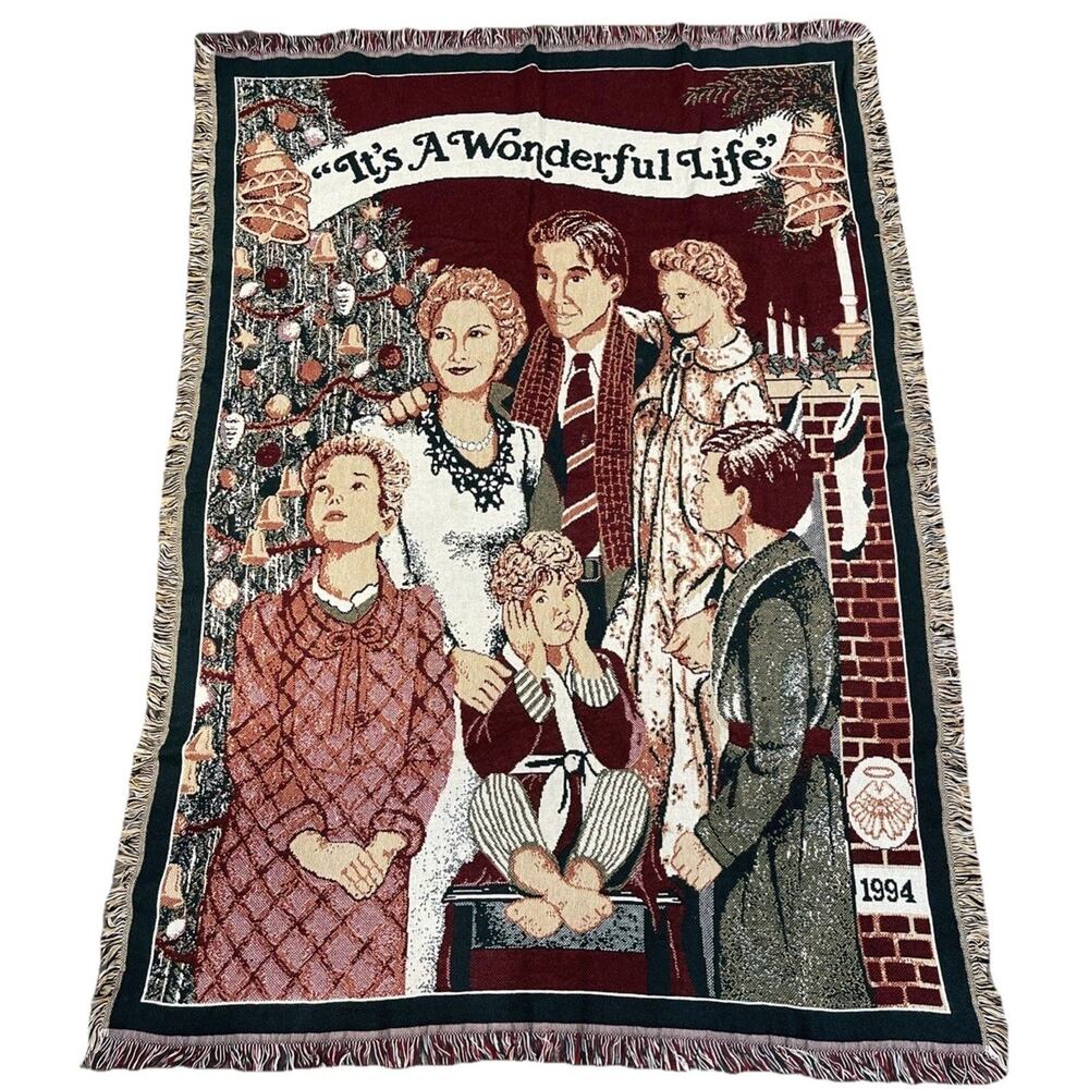 Vintage Goodwin Weavers Blanket Its a Wonderful Life Throw‎ Cotton USA Made 1994